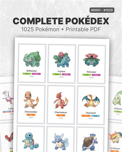 Complete Pokédex Checklist Printable PDF, 1025 Pokémon Placeholders, Binder Cards & Tracker - Etsy