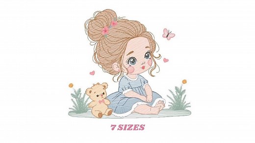 Baby Girl Embroidery Designs - Children Embroidery Design Machine Embroidery Pattern - Girl With Flower Embroidery File Princess Embroidery - Etsy