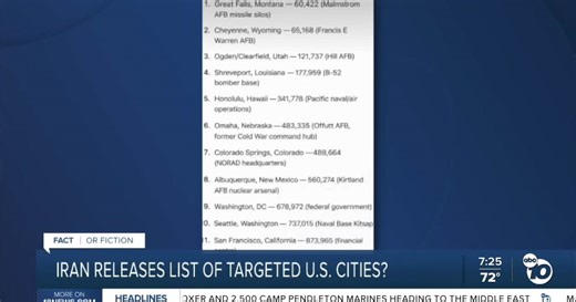 Fact or Fiction: Map shows 11 U.S. cities Iran plans to target?