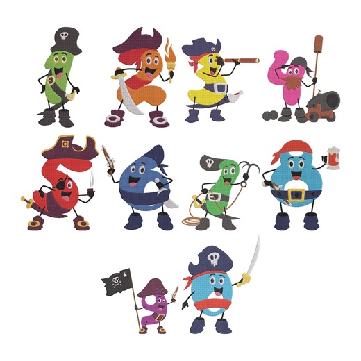 Pirate Number Element Embroidery Design Bundle, Kids Pirate Alphabet Machine Embroidery File, Instant Download, 5 Size - Etsy