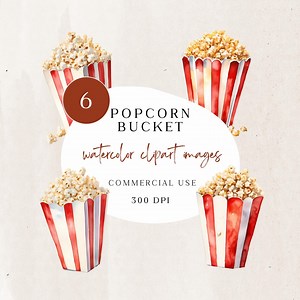 Watercolor Popcorn Bucket Clipart: Movie Night Snack Art (digital Download) CLP02AAF - Etsy