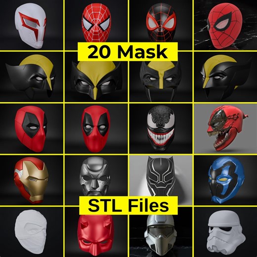 20 Superhero Mask STL Files: Venom, Deadpool, Spiderman - Etsy