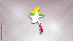 Myanmar Flag on its Country Map, 3D Map Flag Opener Suitable for Politics, Elections, Travel, News and Sports Events and Presentations Stock Video