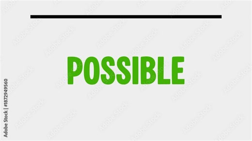 A clean motivational text reveal animation showing remove word impossible to read possible with text reveal animation on a gray background ideal for business, positive attitude, and motivation concept