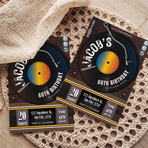 Vinyl Record Birthday Invitation Template, Retro Music Party Invite, Editable Canva 60th Birthday Invite, Classic Style Printable - Etsy