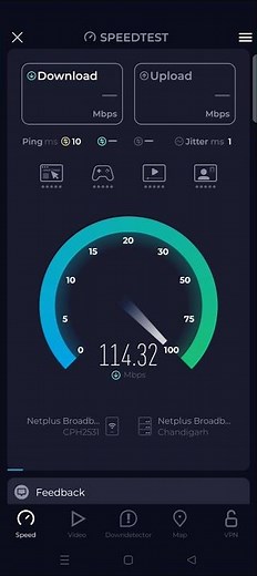 Netplus 100 Mbps Plan Speed Test | Speedtest by Ookla Result | Netplus Broadband Sirsa