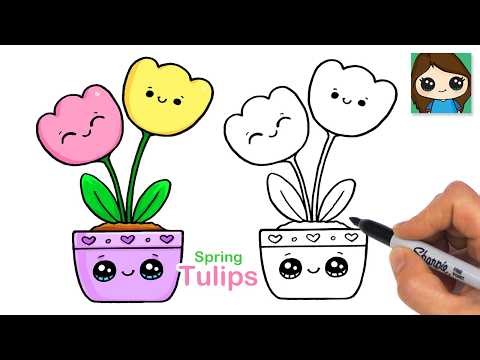 How to Draw Tulips in a Pot 🌷 Spring Flowers Art