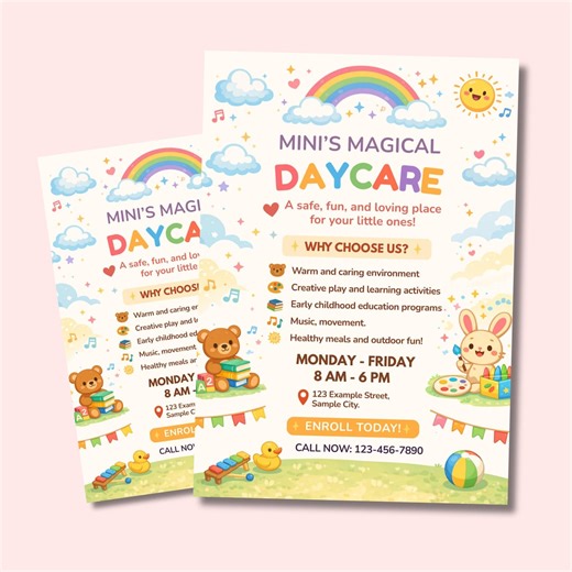 Daycare Flyer Template Editable Canva Colorful Preschool Childcare Enrollment Flyer Printable Home Daycare Marketing Poster Digital Download - Etsy