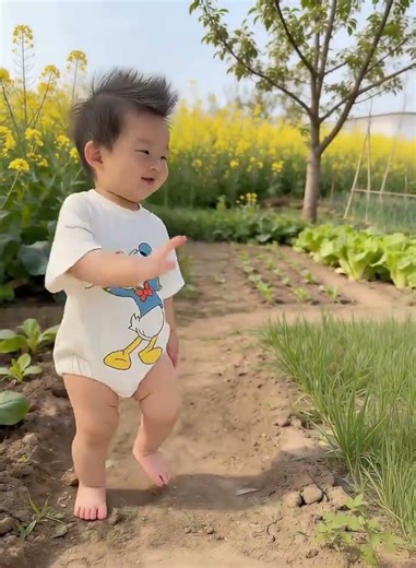 趁姥姥在菜园子里摘菜，我给大家表演一段#宝宝 #宝宝跳舞#爱运动的宝宝 #越晒越上头的人类幼崽 #尿不湿大佬带来的快乐