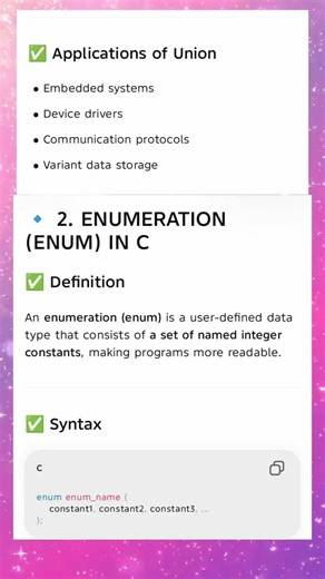 CS25C01 UNIT 5 Union and uses Enumeration in c programing #union #enumeration #live #instagramreels