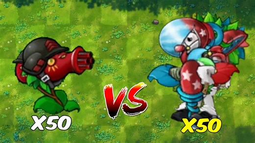 PVZ 融合挑战 - 50株融合植物对战50个弹簧王小丑僵尸 - 谁会赢?