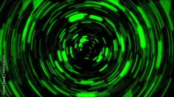 Abstract green lines circles tunnel animated loop background, 3D style lines moving 4k