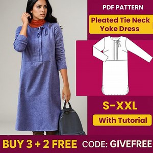 Pleated Tie Neck Dress Sewing Pattern: Beginner Friendly (PDF Download - Etsy Canada