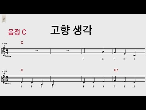 고향생각 C키 /하모니카 숫자악보영상