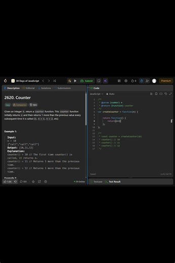Counter || Day 2 of JS || Leetcode Challenges ||#code #javascript #webdevelopment