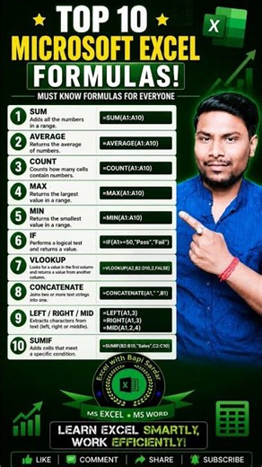 🔥 Top 10 Microsoft Excel Formulas Every User Should Know! 📊