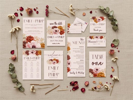 Autumn Dreams "bouquet" Wedding Invitation Suite: Rustic Wildflower Floral Design, Digital Download - Etsy