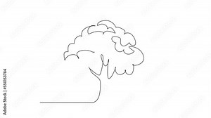 Animated self drawing of continuous one line draw green tree fertile on white background, trees for decorating gardens, park, forest. Agriculture. Earth day, ecology. Full length single line animation