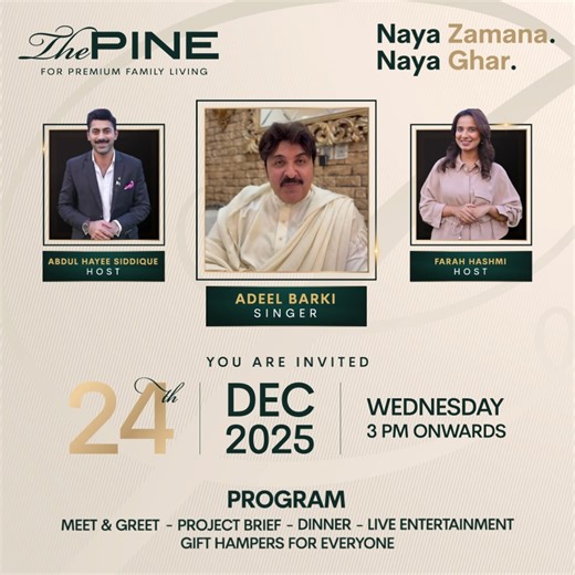 Q-Links Property Management on Instagram: "Get ready to explore 𝐍𝐚𝐲𝐚 𝐙𝐚𝐦𝐚𝐧𝐚, 𝐍𝐚𝐲𝐚 𝐆𝐡𝐚𝐫! and join us for the Pre-Launch Ceremony of 𝐓𝐡𝐞 𝐏𝐢𝐧𝐞 by 𝐐-𝐋𝐢𝐧𝐤𝐬. Mark your calendar! 📅 Date: 24th December 2025 - Wednesday ⏰Time: 03:00 PM - 10:00 PM 📍Location: Defence Raya Golf & Country Club, Lahore 🔸Entry is by invitation card only! For More Details: 0333 999 9902 Visit: qlinks.pk/the-pine-premium-family-living/ #NayaZamanaNayaGhar #qlinks #qrealestate #entertainment #pro
