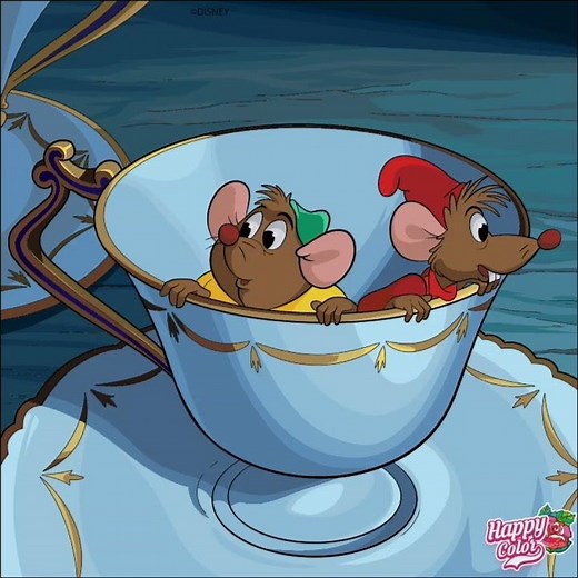 This scene from Disney's Cinderella features the mice Jaq and Gus hiding inside a teacup. #disney