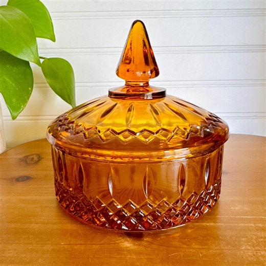 Vintage Amber Indiana Glass Candy Dish - Etsy