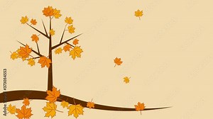 Autumn drawing background with copy space. Dead leaves falling from an abstract tree. 2D animation. Clip footage 4k