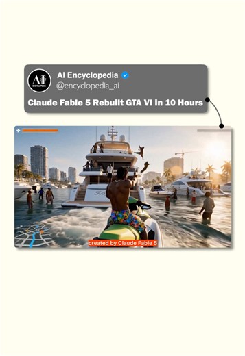 AI just recreated GTA 6 in hours🎮 Creators are sharing demonstrations of Claude Fable 5 generating a GTA 6 game prototype using millions of tokens and a highly automated workflow. While it's not equivalent to the full scope of a commercial AAA release, the project highlights how AI can rapidly create gameplay systems, assets, environments, and even marketing materials that would traditionally require large teams and substantial budgets. If AI can prototype open-world games this fast, how much s
