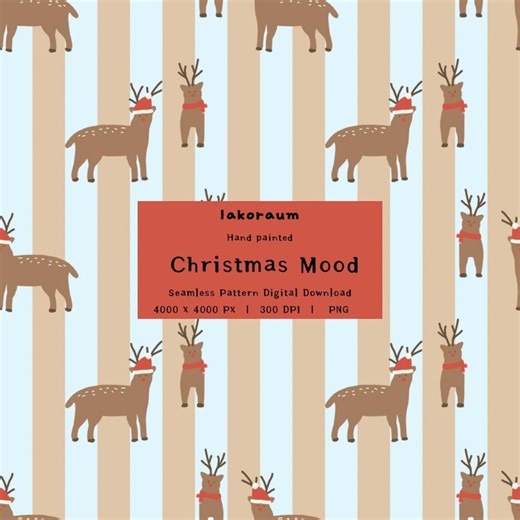 Christmas Reindeer Seamless Pattern, Commercial Use Fabric (digital File) - Etsy