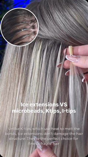 People often ask me: what makes Ice extensions different from other methods? Let me explain 👇 Ice extensions use a cold, no-heat, no-metal method. The capsules are tiny, lightweight, and completely invisible — even when your hair is up. Your natural hair stays healthy and undamaged👌 Now let’s compare: 🔸 K-tips — require heat, which can weaken the hair structure. 🔸 Microbeads / I-tips — contain small metal pieces that can cause tension or heaviness over time. 🔸 And Ice extensions — are all a