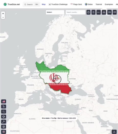 The Real Size of Iran | Made with TrueSize.net #truesize #iran #iran🇮🇷 #geography #maps