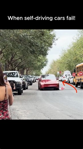 Self-Driving Car Fails to React—Human Takes Over💀 #autopilot #fail #shorts