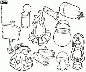 Objects for the wilderness camping coloring page printable game