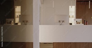 Elegant and minimalistic nail salon interior showcasing clean lines, neutral tones, and a serene atmosphere. Ideal for beauty and wellness spaces. Modern Nail Salon Interior Design, Beauty Spa