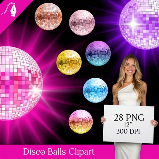 Disco Balls Clipart PNG Bundle – 28 Retro Graphics With Light Bursts & Sparkles – Digital Instant Download for Prom Party Retro Designs - Etsy