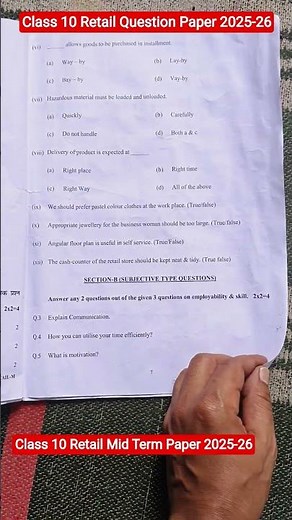 Class 10 Retail Mid Term Question Paper 2025-26 /Retail Paper Answer key 2025-26 Class 10 /CBSE/Doe