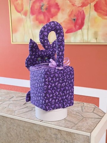 Handmade Kitty Cat Tissue Box Cover: Navy & Lavender Floral Fabric