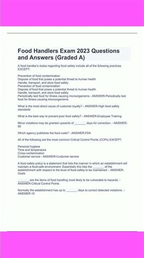 Food Handlers Exam 2023 Questions And Answers Graded A