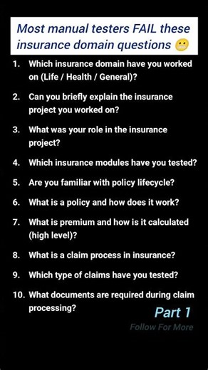 Top 10 Insurance Domain HR Interview Questions(Manual Testing)interviewquestions#top10 #hrinterview