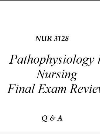 NUR 3128 Pathophysiology in Nursing Final Exam Review Q & A 2026 (Complete And Verified Study material) (24pages) LEARNEXAMS 1. A patient with chronic obstructive pulmonary disease (COPD) is experiencing hypoxemia. Which compensatory mechanism is most likely to be triggered? A. Hyperventilation B. Renal compensation C. Decreased heart rate D. Bronchodilation Answer: A. Hyperventilation Rationale: Hypoxemia stimulates chemoreceptors, which in turn increase the respiratory rate to enhance oxygen i