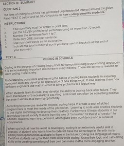 SECTION B: SUMMARYThe idea of coding in schools has generated ... | Filo