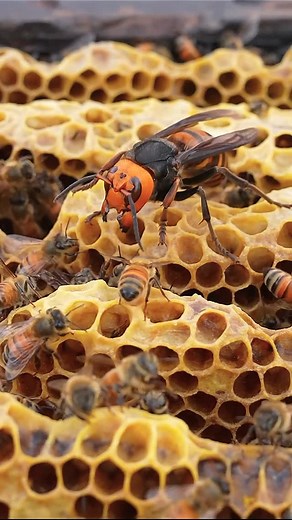 Japanese honey bees (𝘈𝘱𝘪𝘴 𝘤𝘦𝘳𝘢𝘯𝘢 𝘫𝘢𝘱𝘰𝘯𝘪𝘤𝘢) | A colony of Western honey bees (Apis mellifera) was attacked by a giant hornet (Vespa mandarinia). The Giant hornet used its powerful... | Instagram