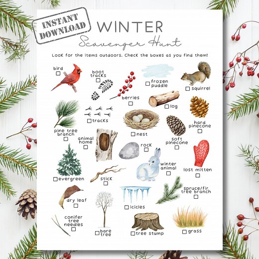 Winter Nature Scavenger Hunt, Winter Unit Study | Printable Outdoor Treasure Hunt for Kids | Camping Games for Children | Preschool Activity - Etsy