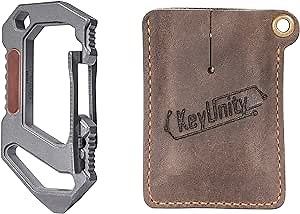 KeyUnity KU03 Titanium Multifunctional Carabiner 6 Tools in 1 & EDC Leather Sheath Pocket Bundle