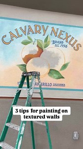 Painting murals on rough stucco is the worst, but it’s not quite as bad if you follow this advice. 1: Use stiff, old paintbrushes. The bristles are more effective at getting into holes and cracks. 2: When painting straight lines, paint in one direction and then paint over the same line in the opposite direction. It helps cover both sides of the texture. 3: For blending, use circular motions and a little elbow grease. The pressure will wear down your brushes fast, but it helps for a more consiste