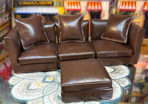 1:12 Island World Dollhouse Faux Leather Sofa With Ottoman - Etsy