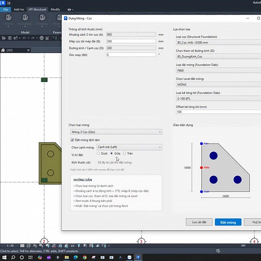 HT-Structural đã cải tiến dựng model móng Đài Cọc . Cho đặt móng lệch tâm Chọn điểm đặt Tuỳ chọn vị trí #MongCoc #Revit #Ht_Structural | HT-Structural