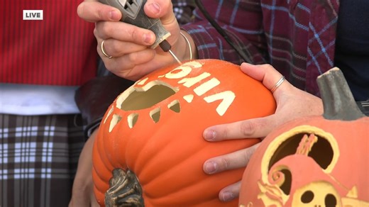Kelly Jacobs grew up carving pumpkins with her dad and sister each year. 🎃 Today, she makes elaborate designs by carving Styrofoam to create holiday decor that doesn’t rot! | Virginia This Morning on CBS 6