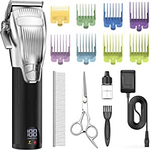 oneisall Dog Clippers/Cordless Dog Clippers for Grooming for Thick Coats/Pet Trimmer with Metal Blade/Dog Grooming Kit for Dogs and Cats Animals (Sliver) (Sliver)