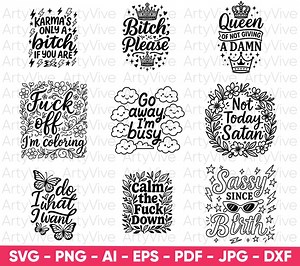 Sassy Coloring Pages SVG Bundle, Sassy quotes svg, adult coloring pages SVG, sassy style svg, sassy designs svg, cricut cut file, printables - Etsy France