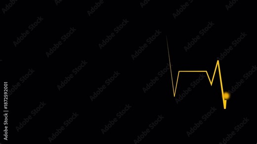 Yellow cardiogram waveform with glowing dot on transparent background. Alpha channel medical signal overlay for healthcare visuals, cardiology graphics, ECG animation, and digital motion design.